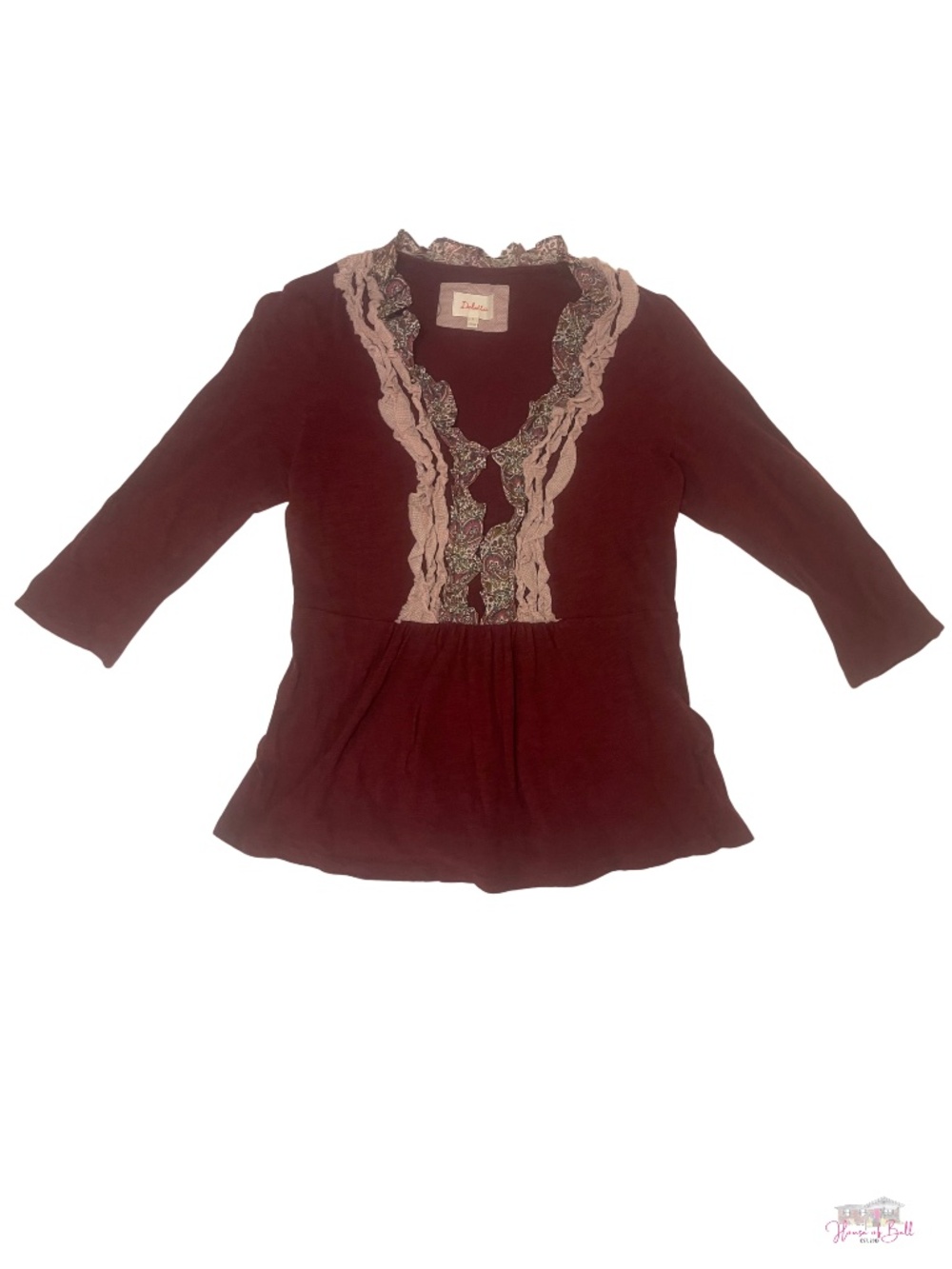 Anthropologie Deletta Burgundy Paisley Ruffle Babydoll Top - Large